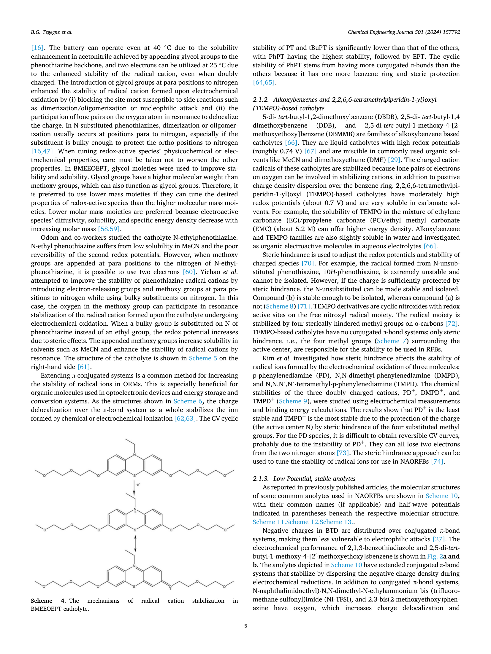 Fig. 1: Techniques for improving redox-active material stability